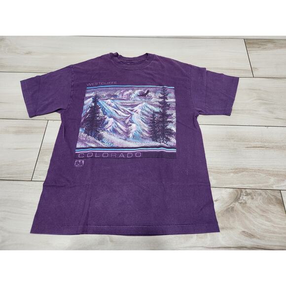 Vtg mens Westcliff Colorado Tourist shirt purple 90s snow mountain MADE IN USA - Picture 1 of 6